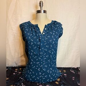 LOFT Teal Floral Button-Front Blouse